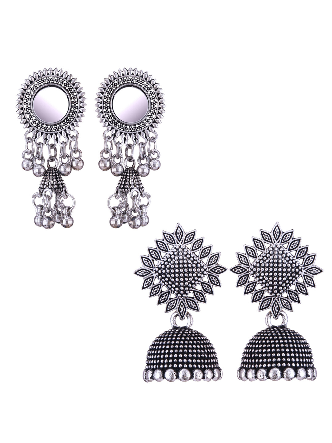 

DIVASTRI Peacock Shaped Jhumkas Earrings, Silver