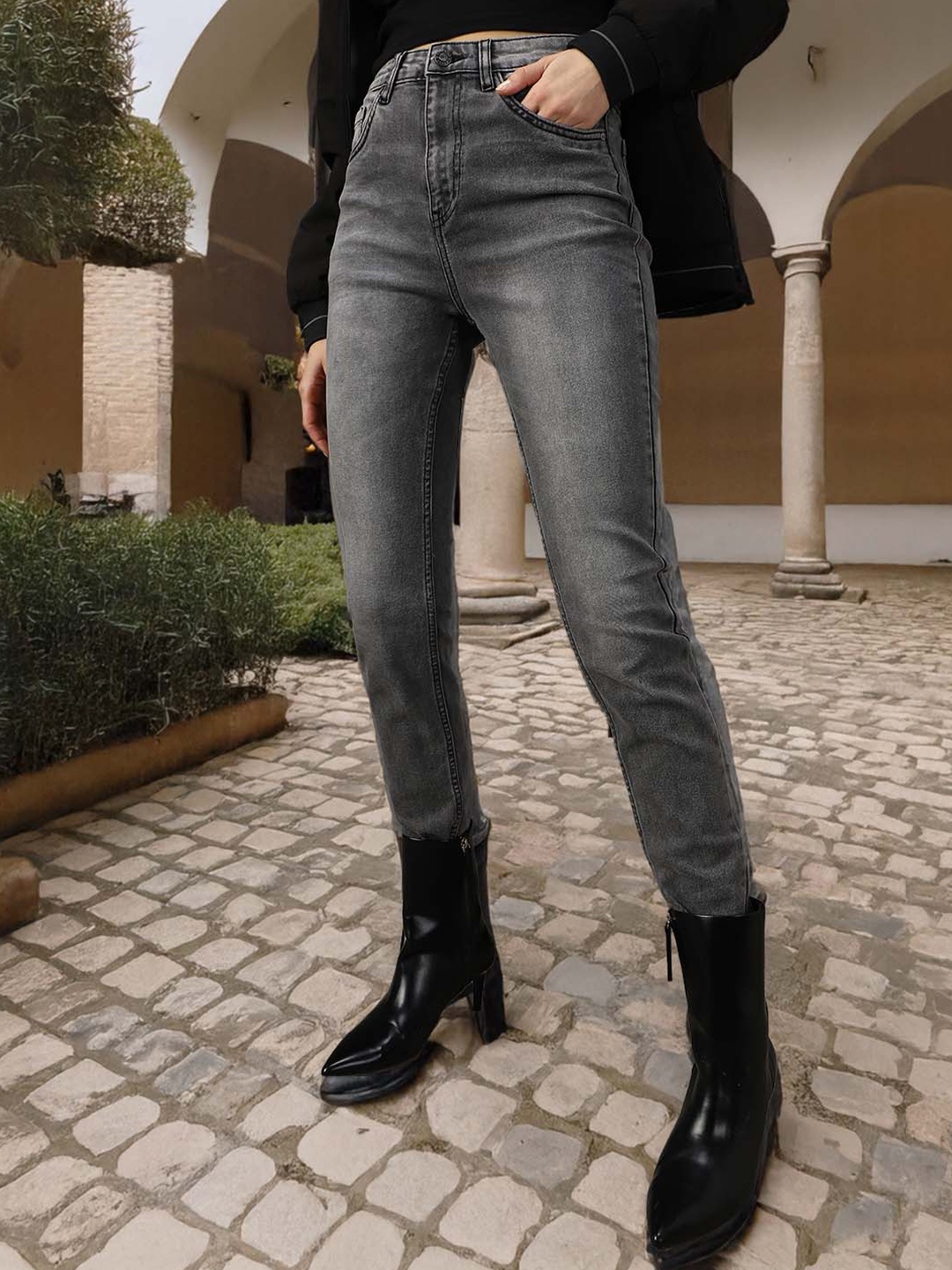 

High Star Women Super Skinny Fit High-Rise Jeans, Grey