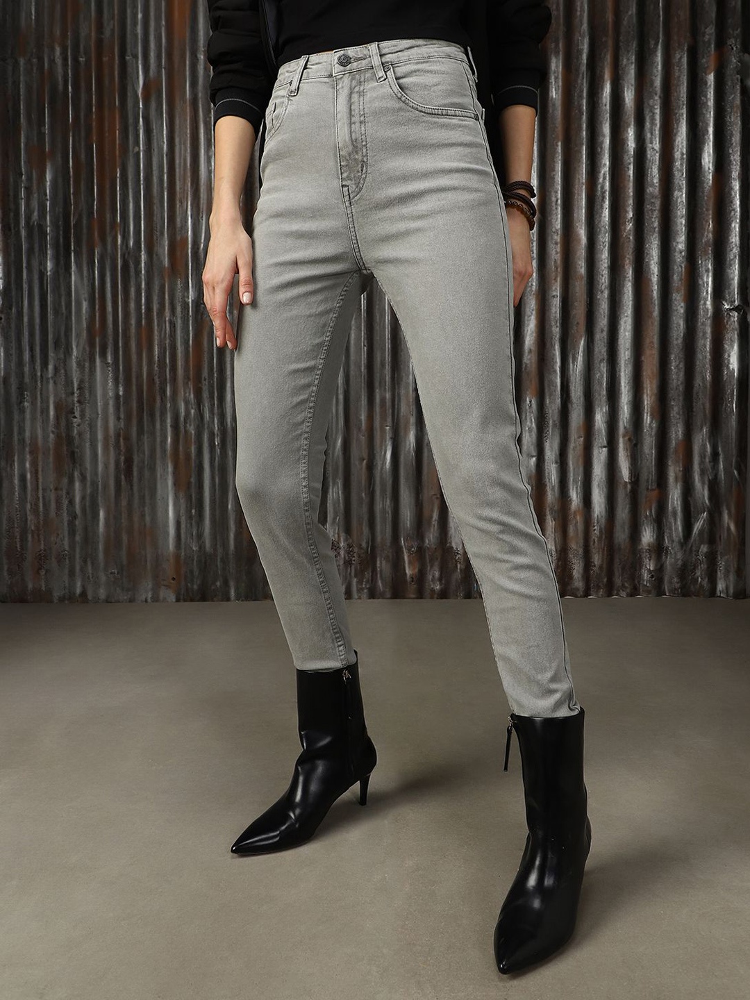 

High Star Women Super Skinny Fit High-Rise Jeans, Grey