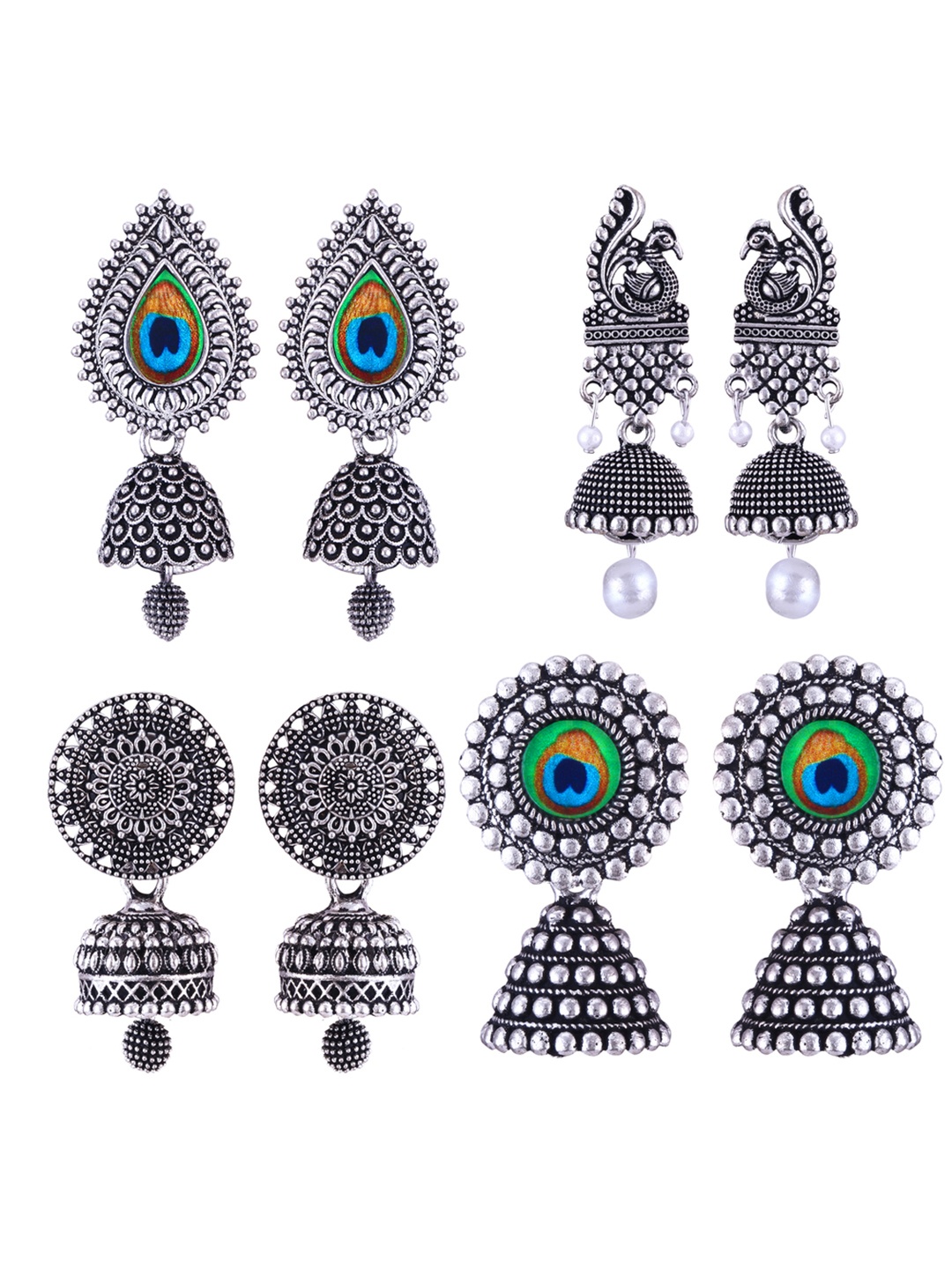 

DIVASTRI Peacock Shaped Jhumkas Earrings, Silver