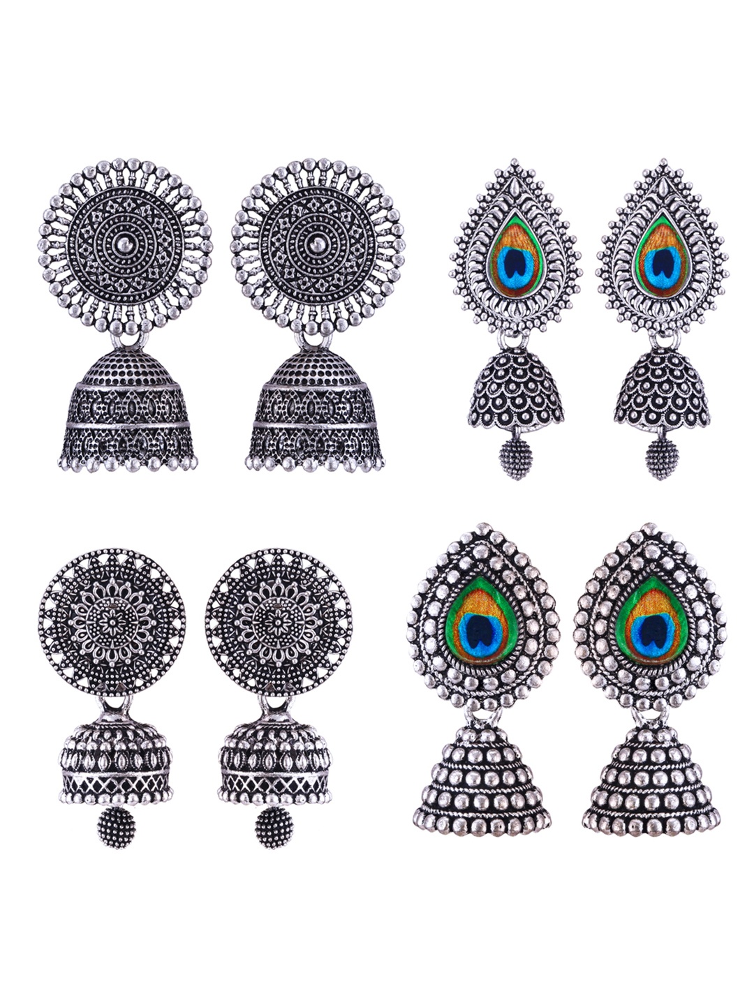 

DIVASTRI Peacock Shaped Jhumkas Earrings, Silver
