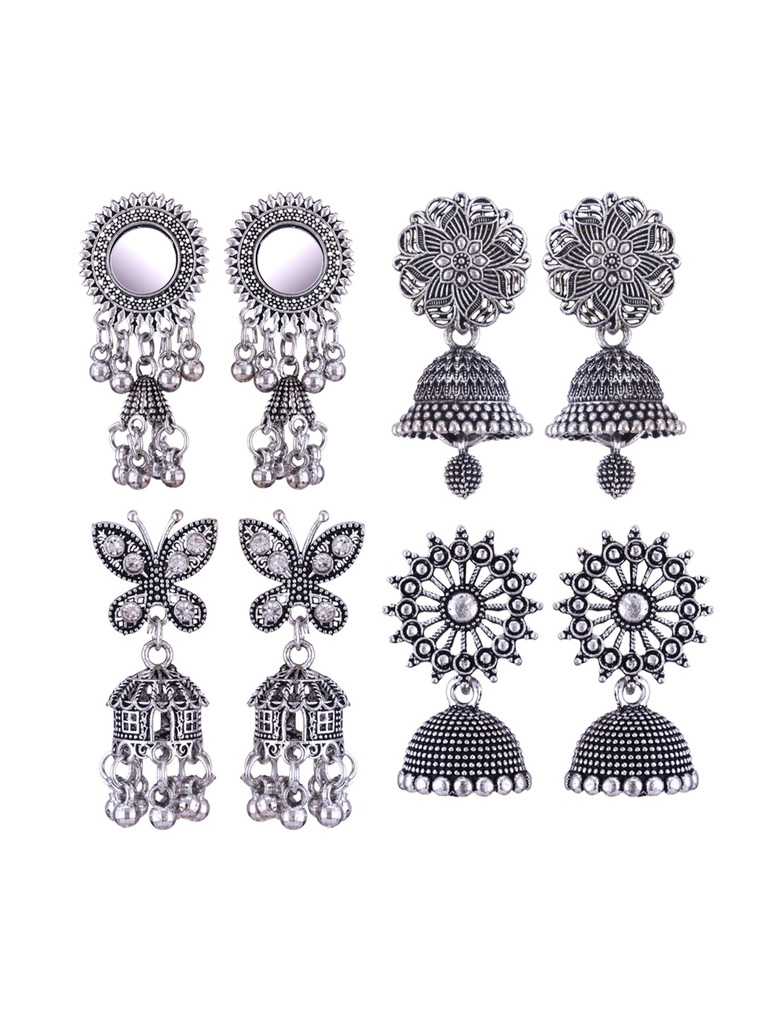 

DIVASTRI Peacock Shaped Jhumkas Earrings, Silver