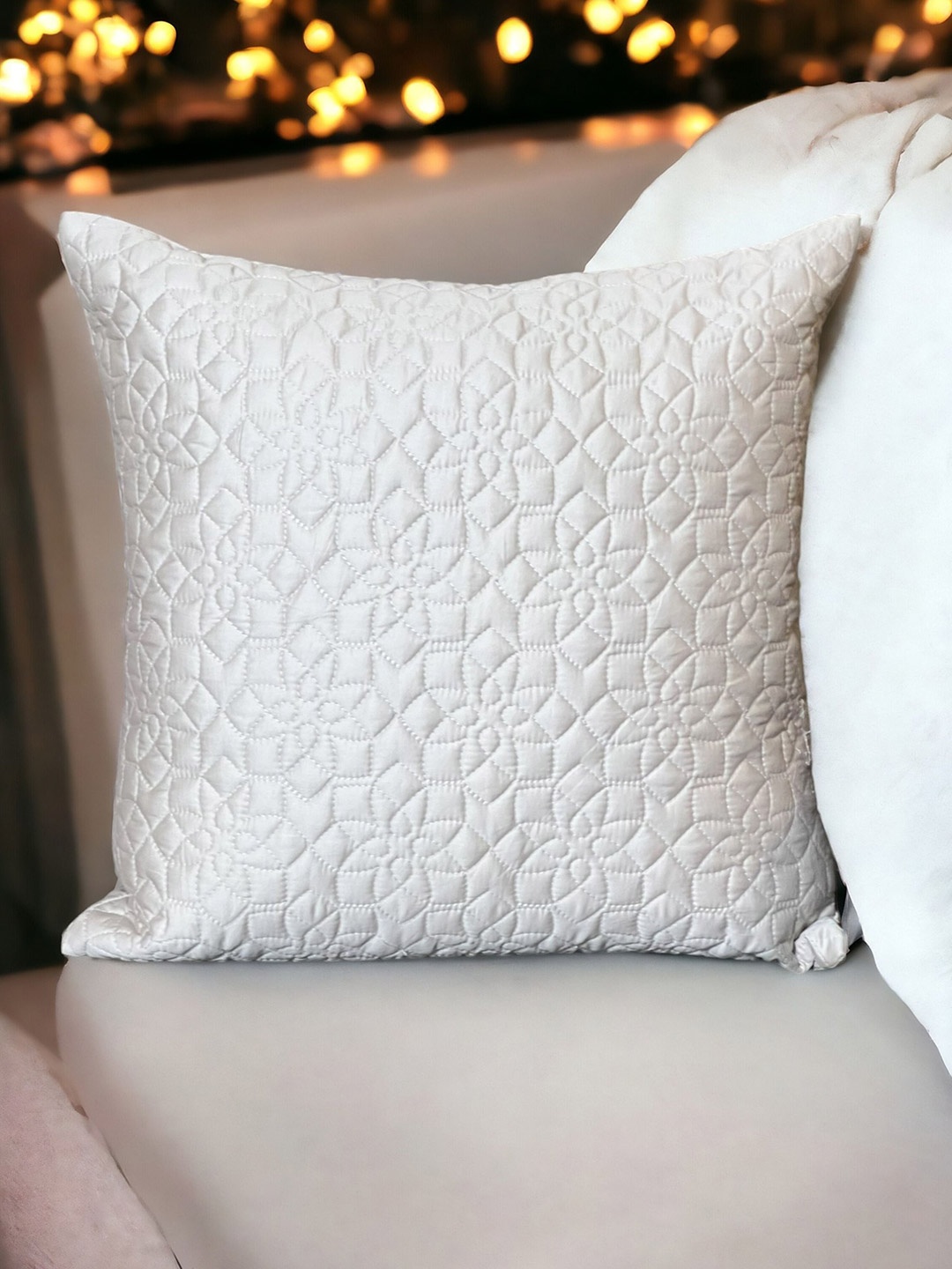 

ERBA Bari White Geometric Textured Cotton Square Cushion Cover