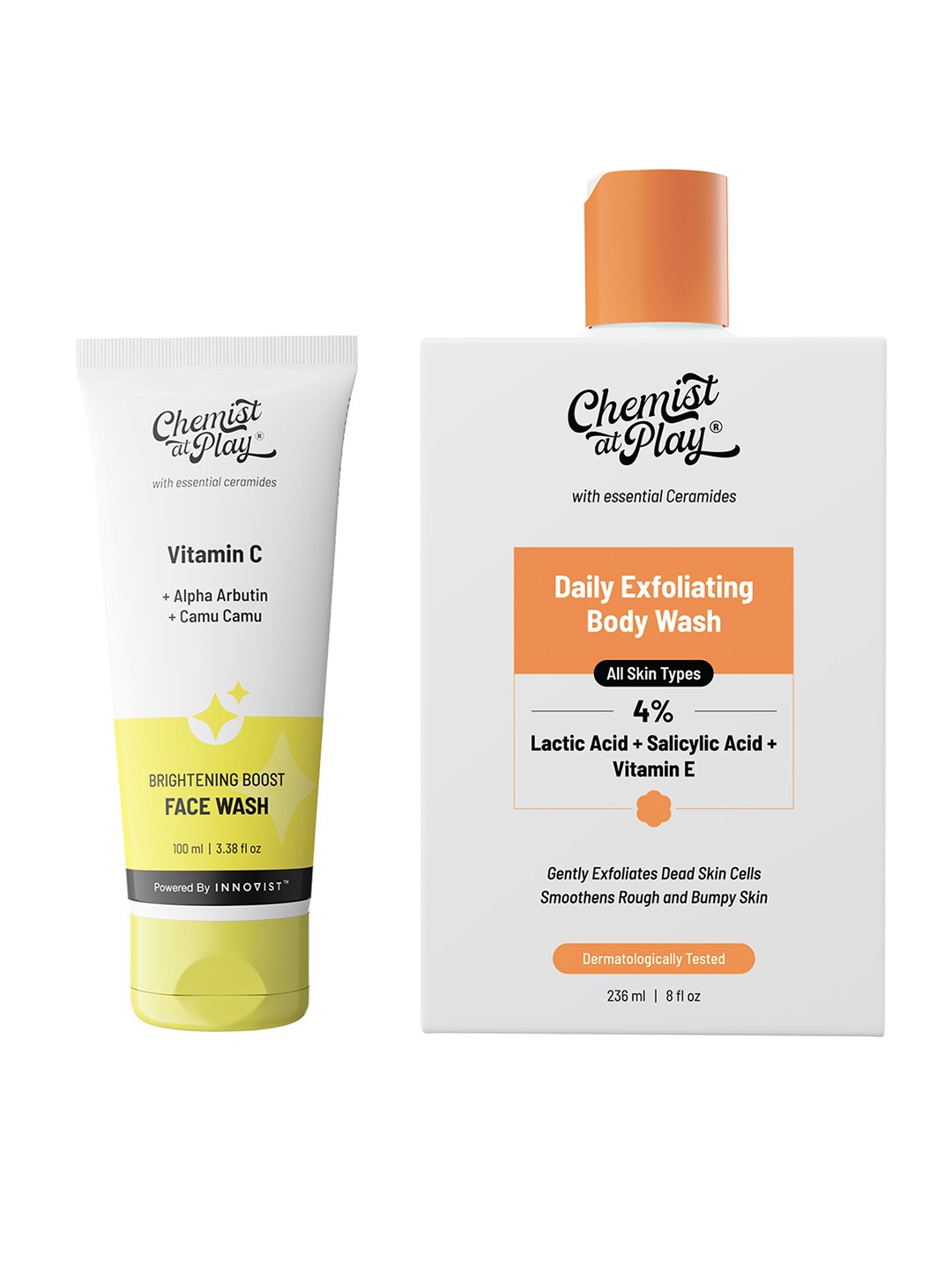 

Chemist at Play Set of Daily Exfoliating Body Wash - 236ml & Vitamin C Face Wash - 100ml, Orange