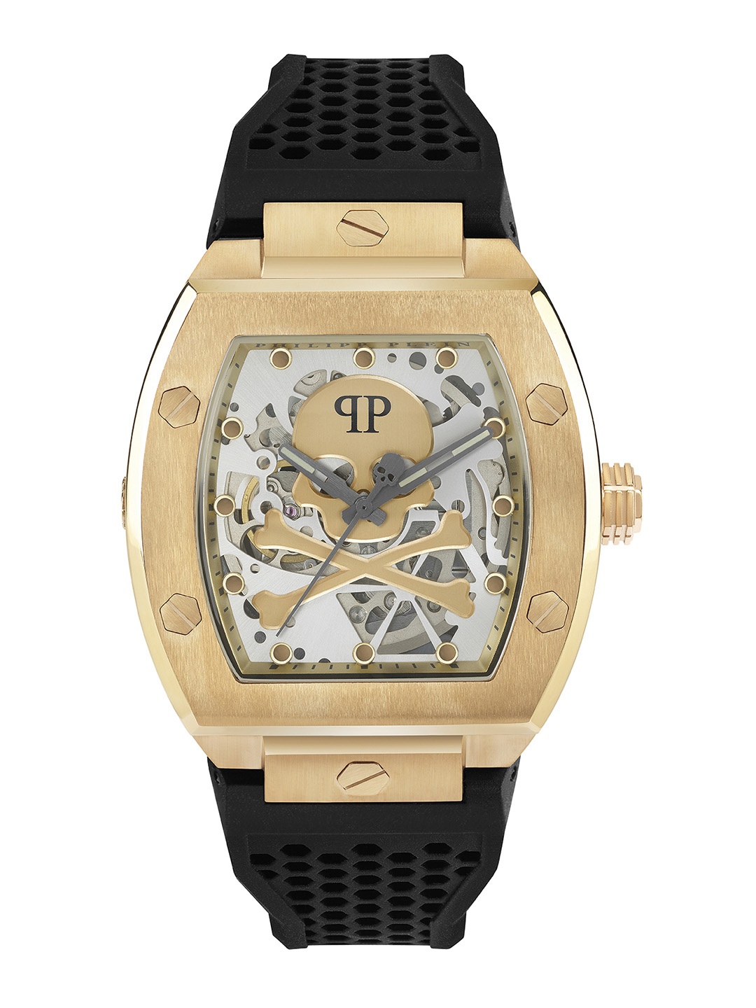 

PHILIPP PLEIN Men Brass Printed Dial & Textured Straps Analogue Powered Watch PWBAA0321, Gold