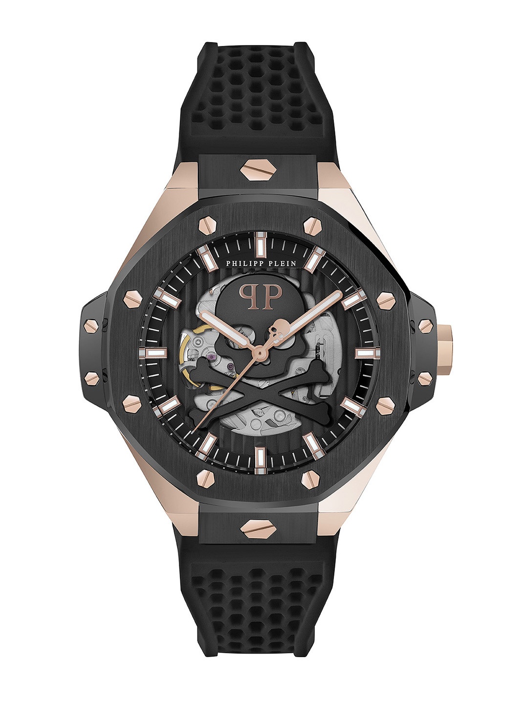 

PHILIPP PLEIN Men Brass Skeleton Dial & Straps Analogue Automatic Motion Powered Watch, Black