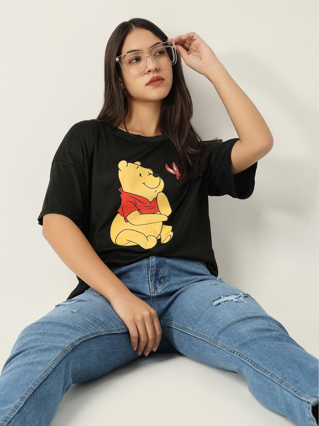 

SHOWOFF Women Graphic Printed Round Neck Cotton Relaxed Fit T-shirt, Black