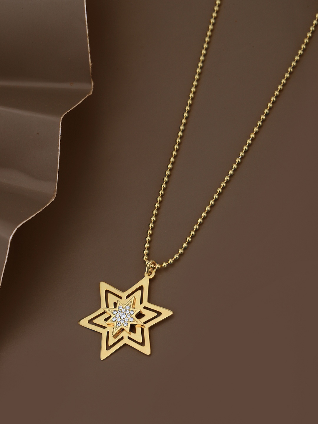 

Carlton London 18kt Gold Plated with Cubic Zirconia Studded Star Pendant and Chain