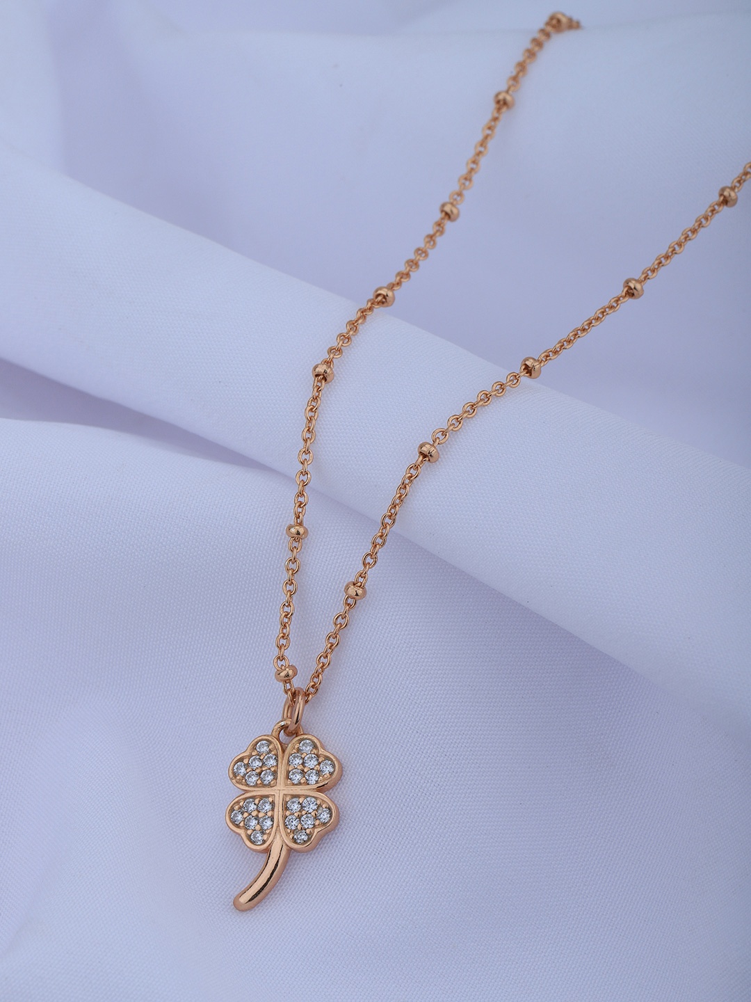 

Carlton London 18kt Rose Gold Plated with CZ Four Leaf Clover Pendant with Chain