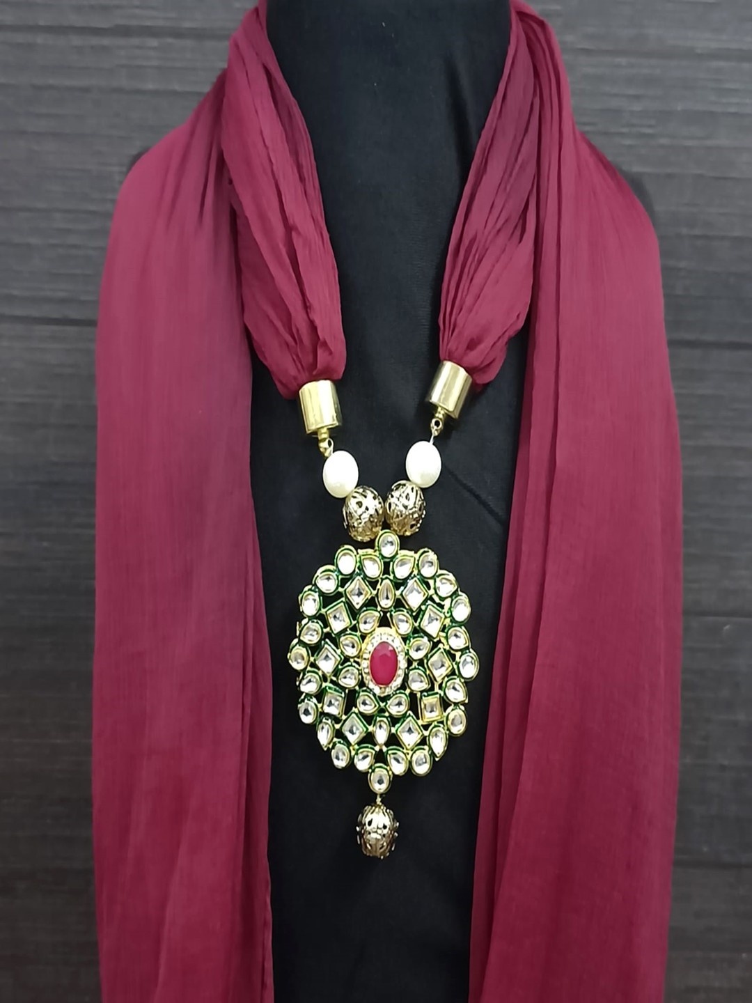 

BDIVA Georgette Scarf With Kundan Studded Motifs, Maroon