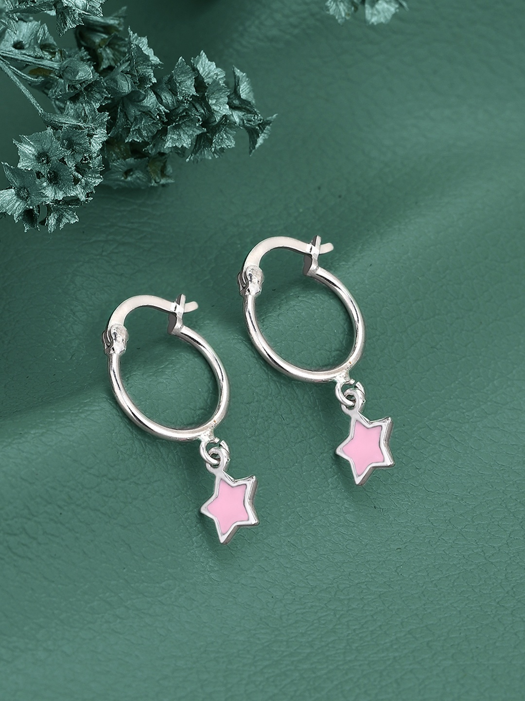 

DressBerry Rhodium-Plated 925 Sterling Silver Enamelled Star Shaped Hoop Earrings