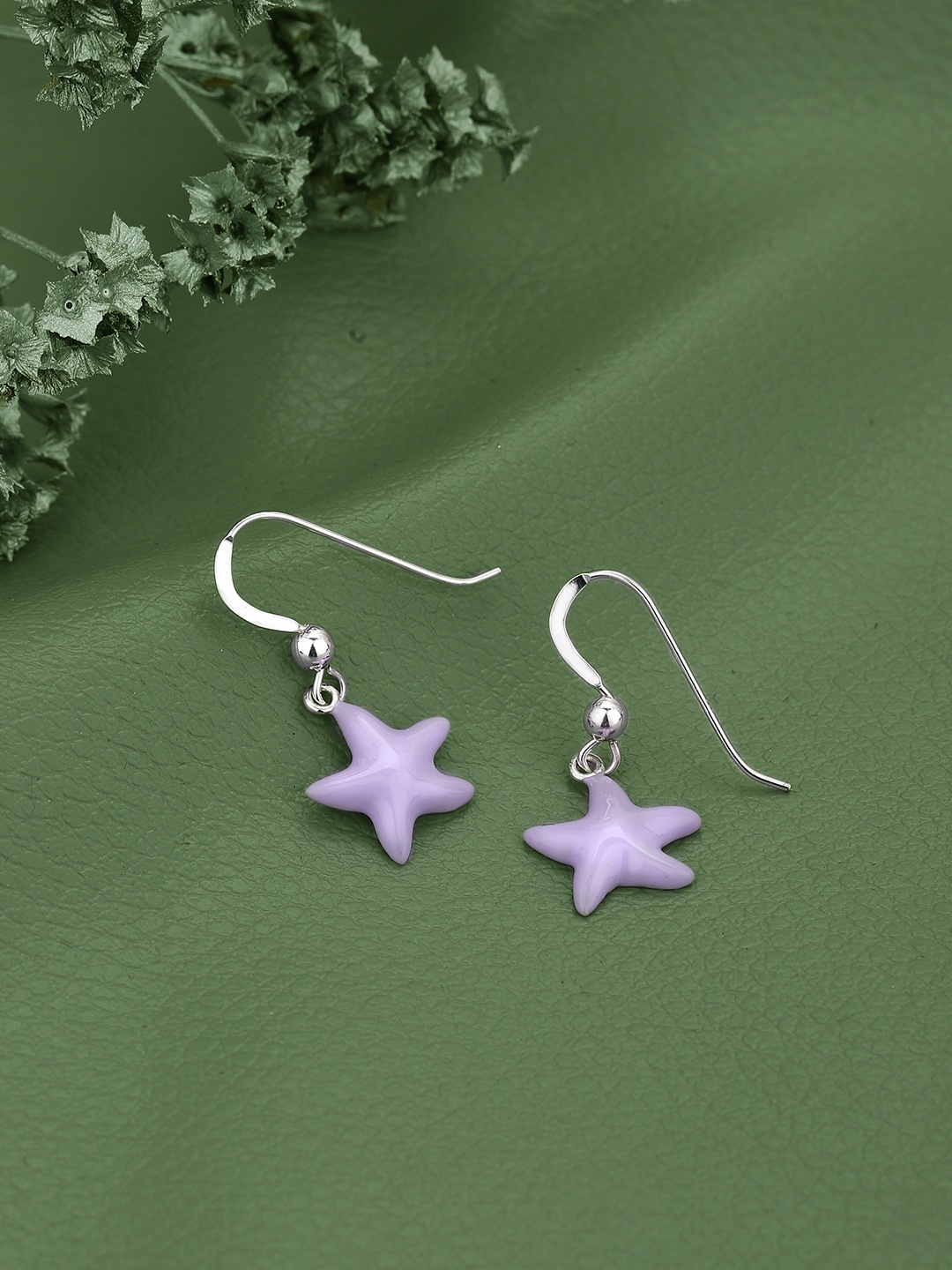 

DressBerry Silver-Toned Rhodium-Plated 925 Sterling Silver Star Shaped Drop Earrings