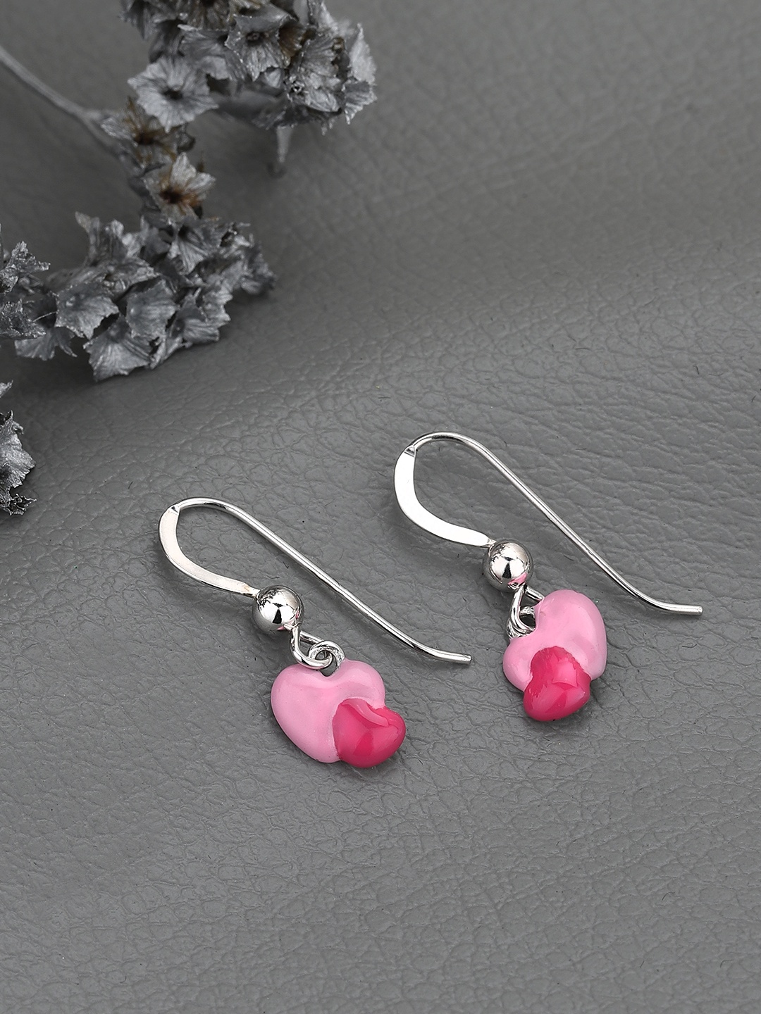 

DressBerry Silver-Toned Rhodium-Plated 925 Sterling Silver Heart Shaped Drop Earrings