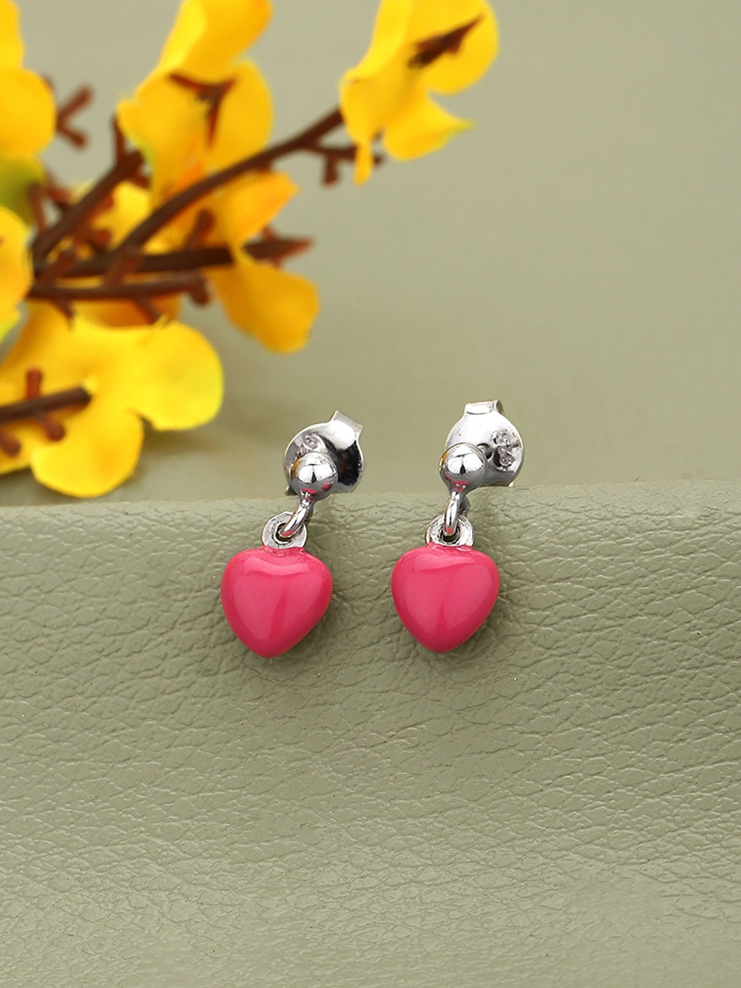 

DressBerry Rhodium-Plated 925 Sterling Silver Enamelled Heart Shaped Drop Earrings