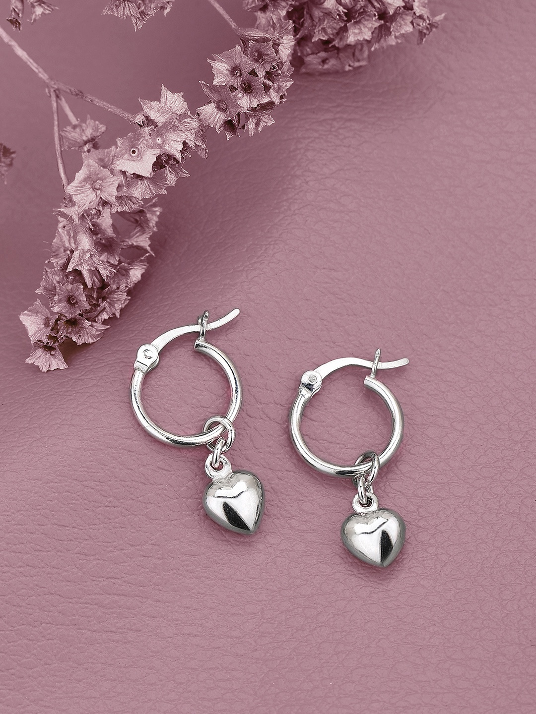 

DressBerry Rhodium-Plated 925 Sterling Silver Heart Shaped Hoop Earrings