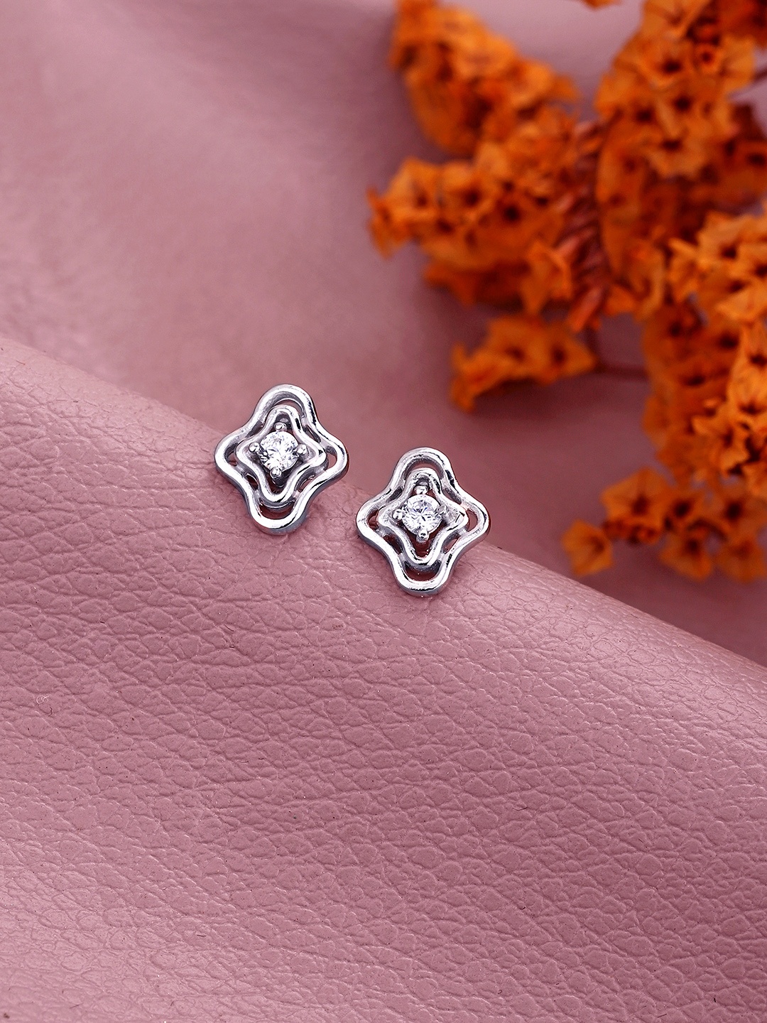 

DressBerry Rhodium-Plated 925 Sterling Silver CZ Contemporary Studs