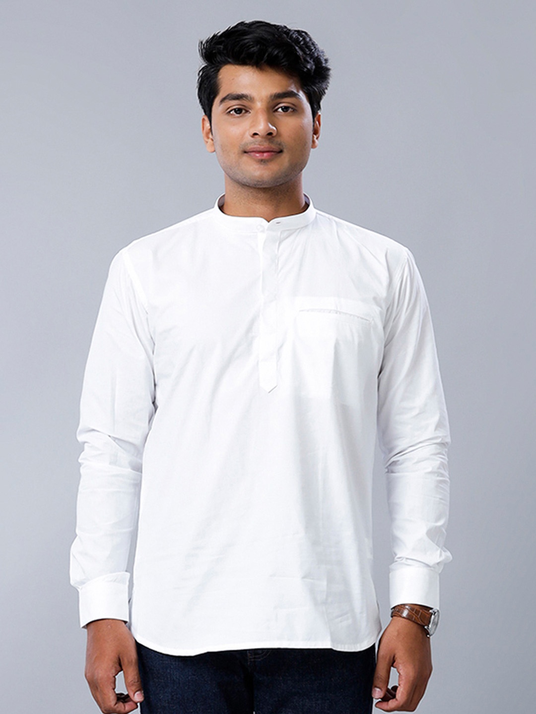 

Ramraj Mandarin Collar Straight Short Kurta, White