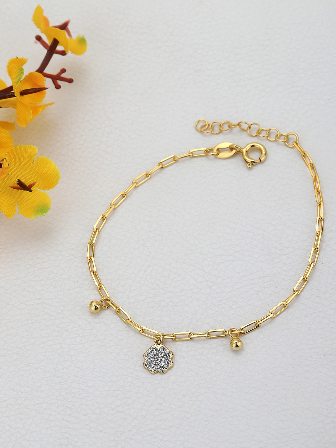 

DressBerry 925 Sterling Silver 18kt Gold Plated With Four Leaf Clover Charm Bracelet