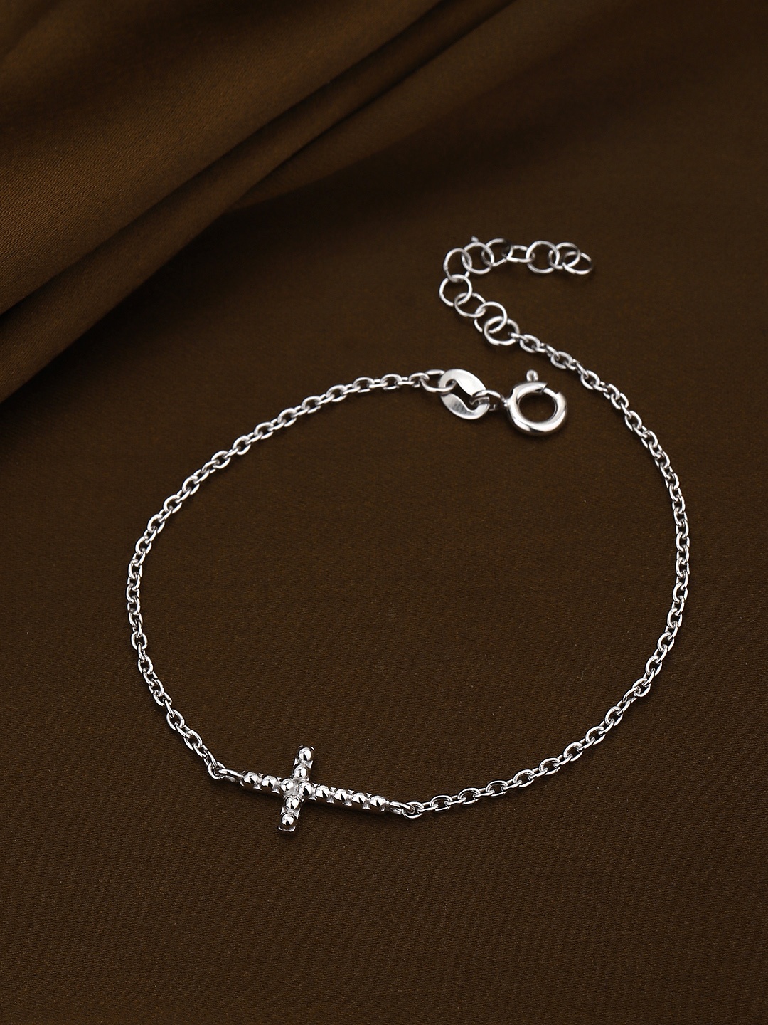 

DressBerry 925 Sterling Silver Rhodium Plated Cross Charm Bracelet