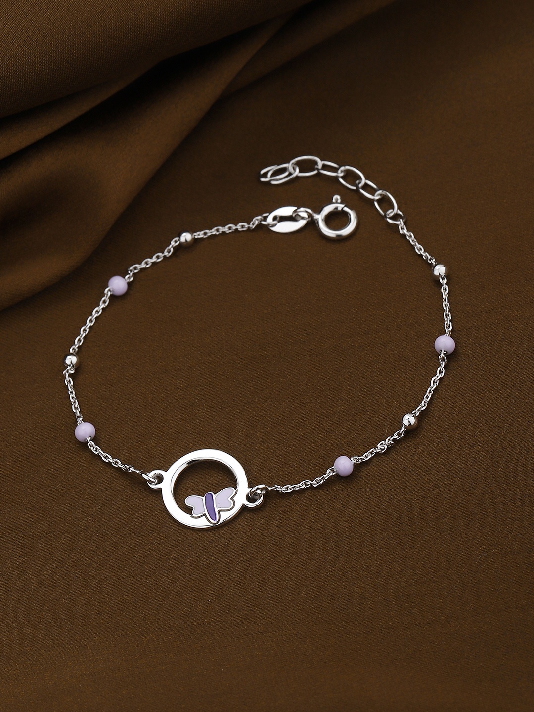 

DressBerry 925 Sterling Silver Rhodium Plated With Butterfly Enamel Charm Bracelet