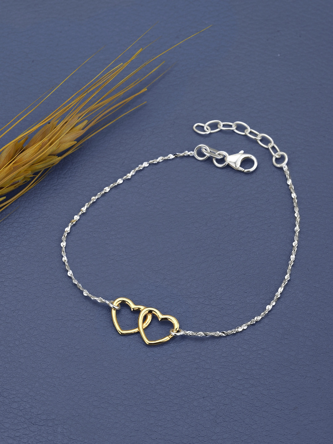 

DressBerry 925 Sterling Silver 18kt Gold & Rhodium Plated Double Heart Charm Bracelet