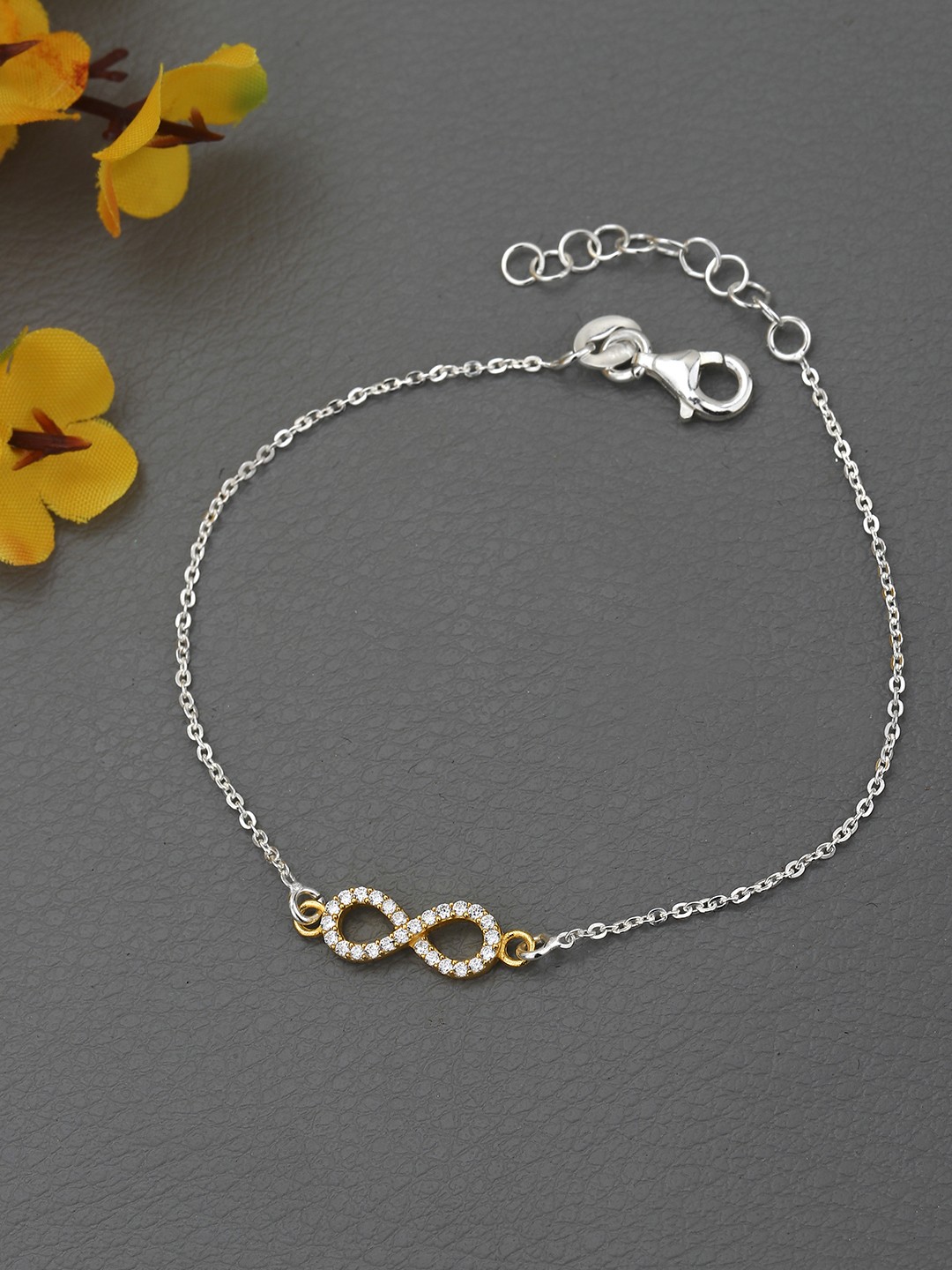 

DressBerry 925 Sterling Silver Rhodium Plated CZ Studded Infinity Charm Bracelet