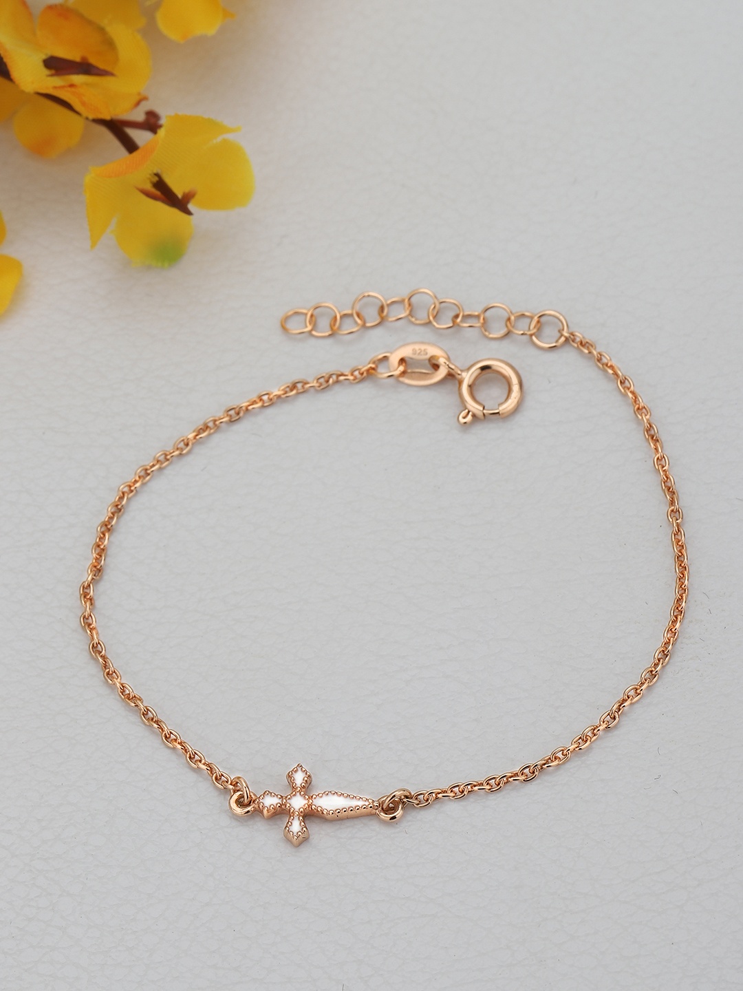 

DressBerry 925 Sterling Silver 18kt Rose Gold Plated Enamel Cross Charm Bracelet