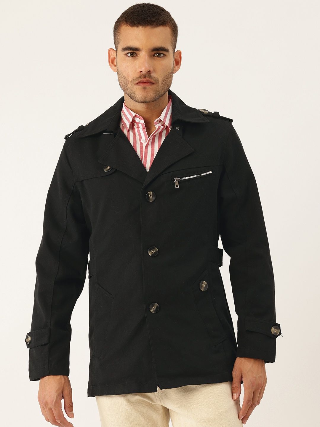 

StyleCast x Revolte Men Shoulder Tab Trench Coat, Black