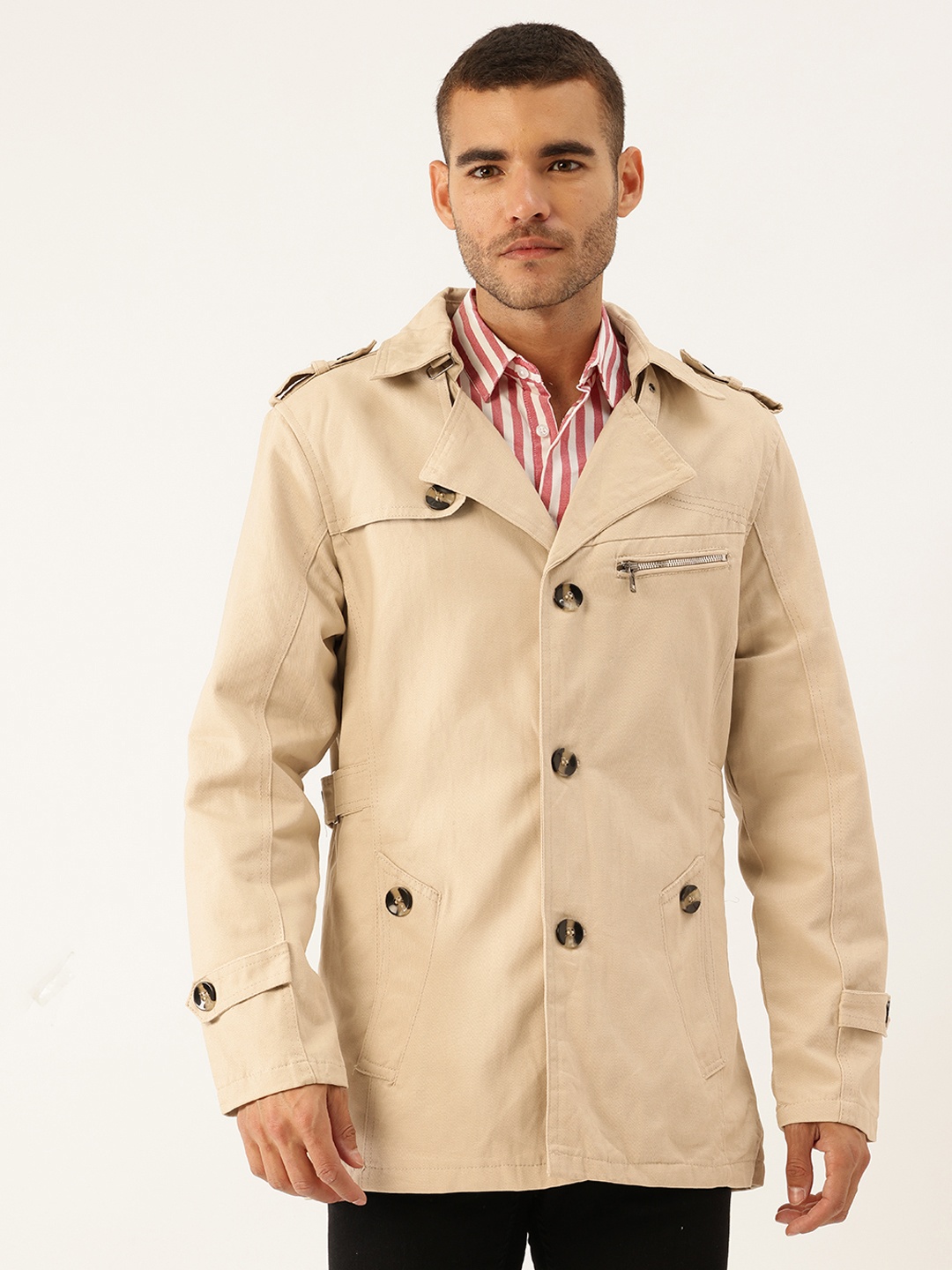 

StyleCast x Revolte Men Shoulder Tab Trench Coat, Beige