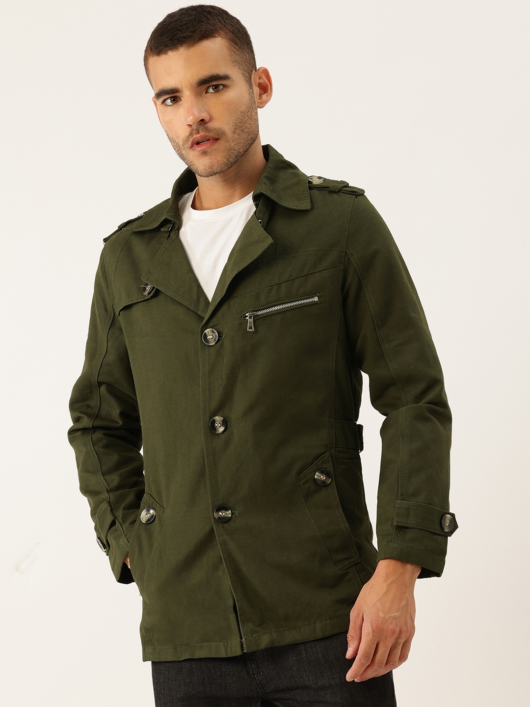 

StyleCast x Revolte Trench Jacket with Shoulder Tabs, Olive