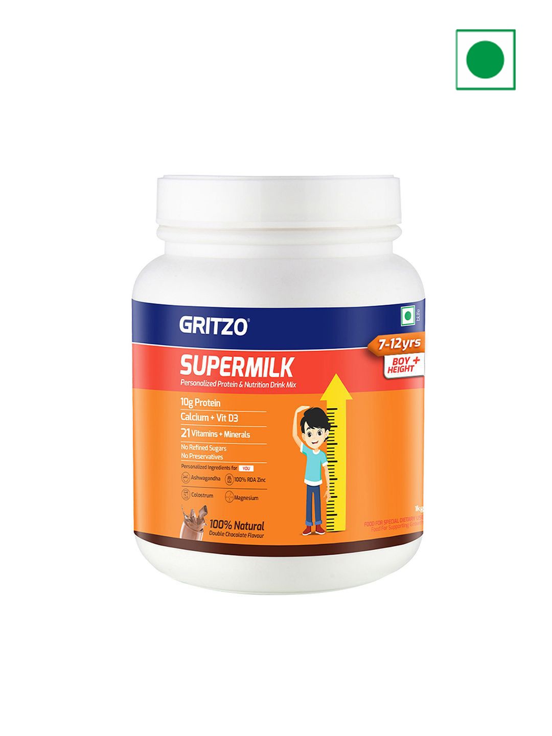 

Gritzo Kids SuperMilk Height Double Chocolate Proteins- 1kg, Brown