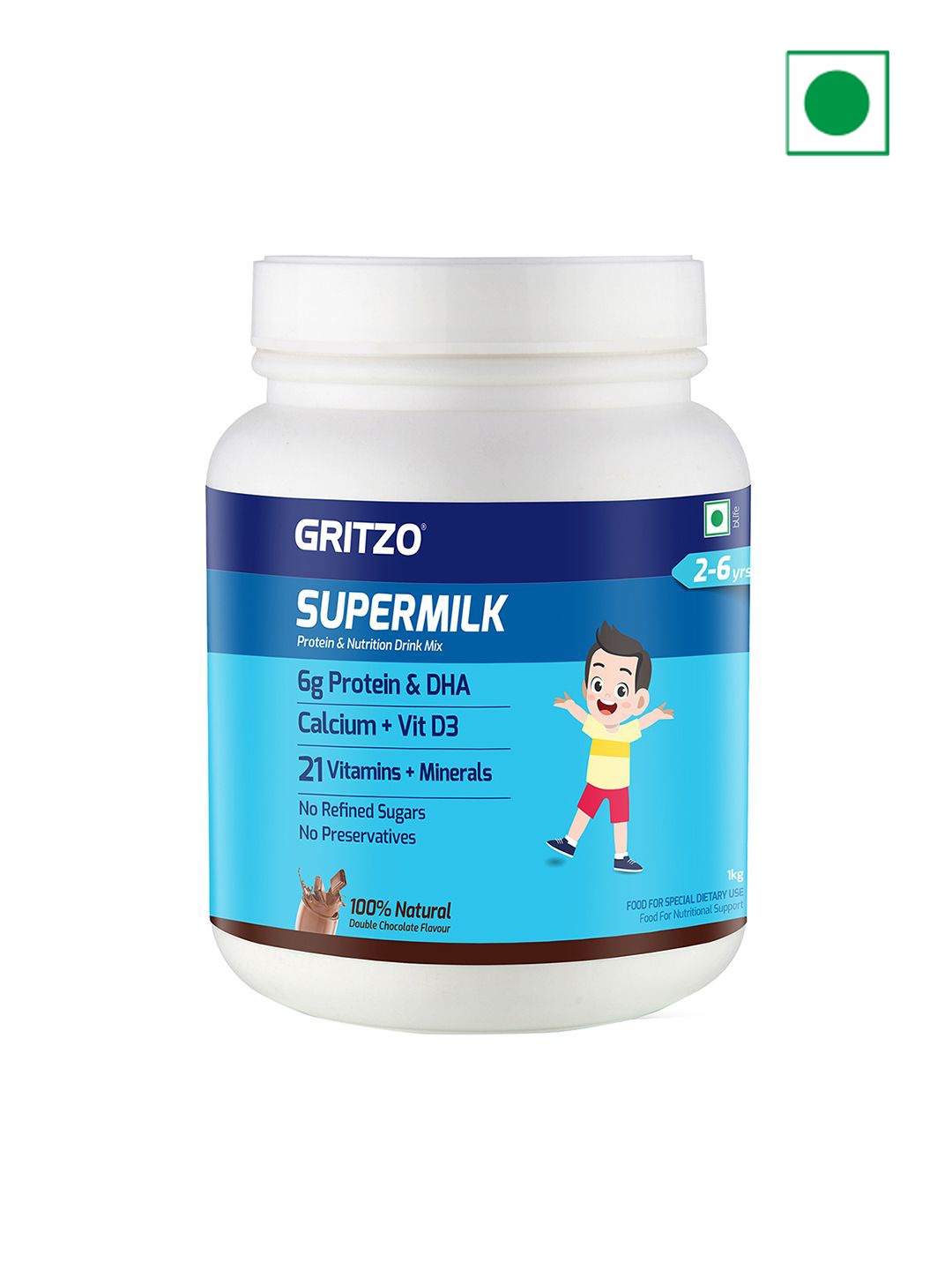 

Gritzo Kids SuperMilk Height Proteins- 1 kg- Double Chocolate, Brown