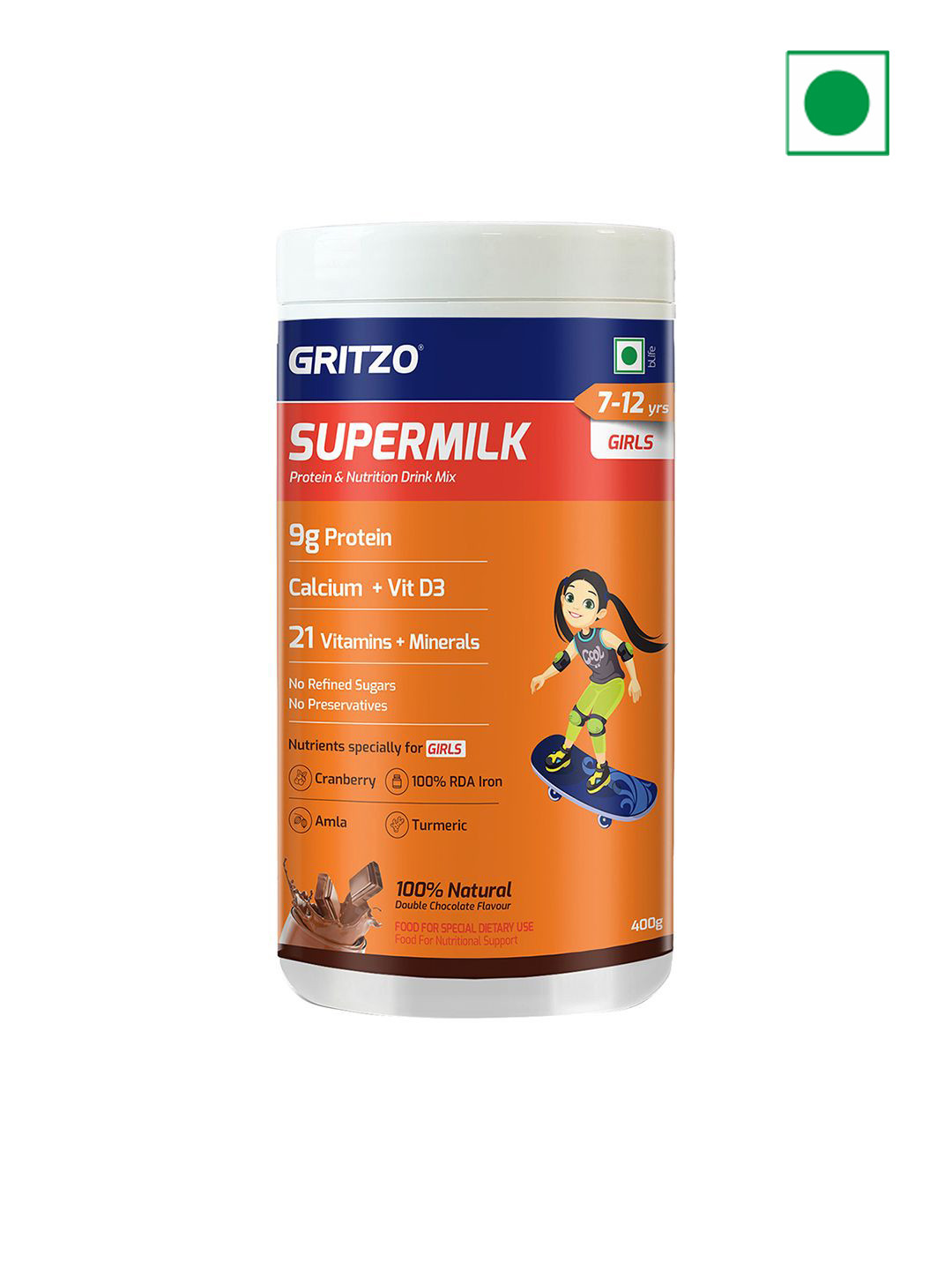 

Gritzo Kids SuperMilk Height Proteins- 400g- Double Chocolate, Brown