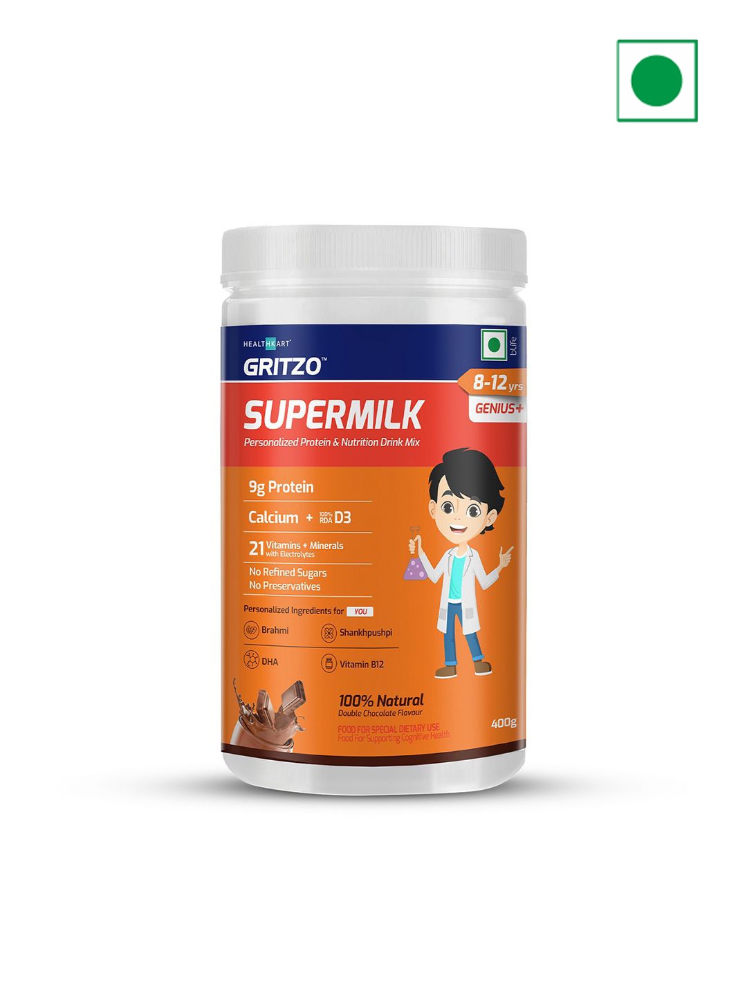 

Gritzo Boys SuperMilk Genius Whey Proteins- 400g- Double Chocolate, Brown
