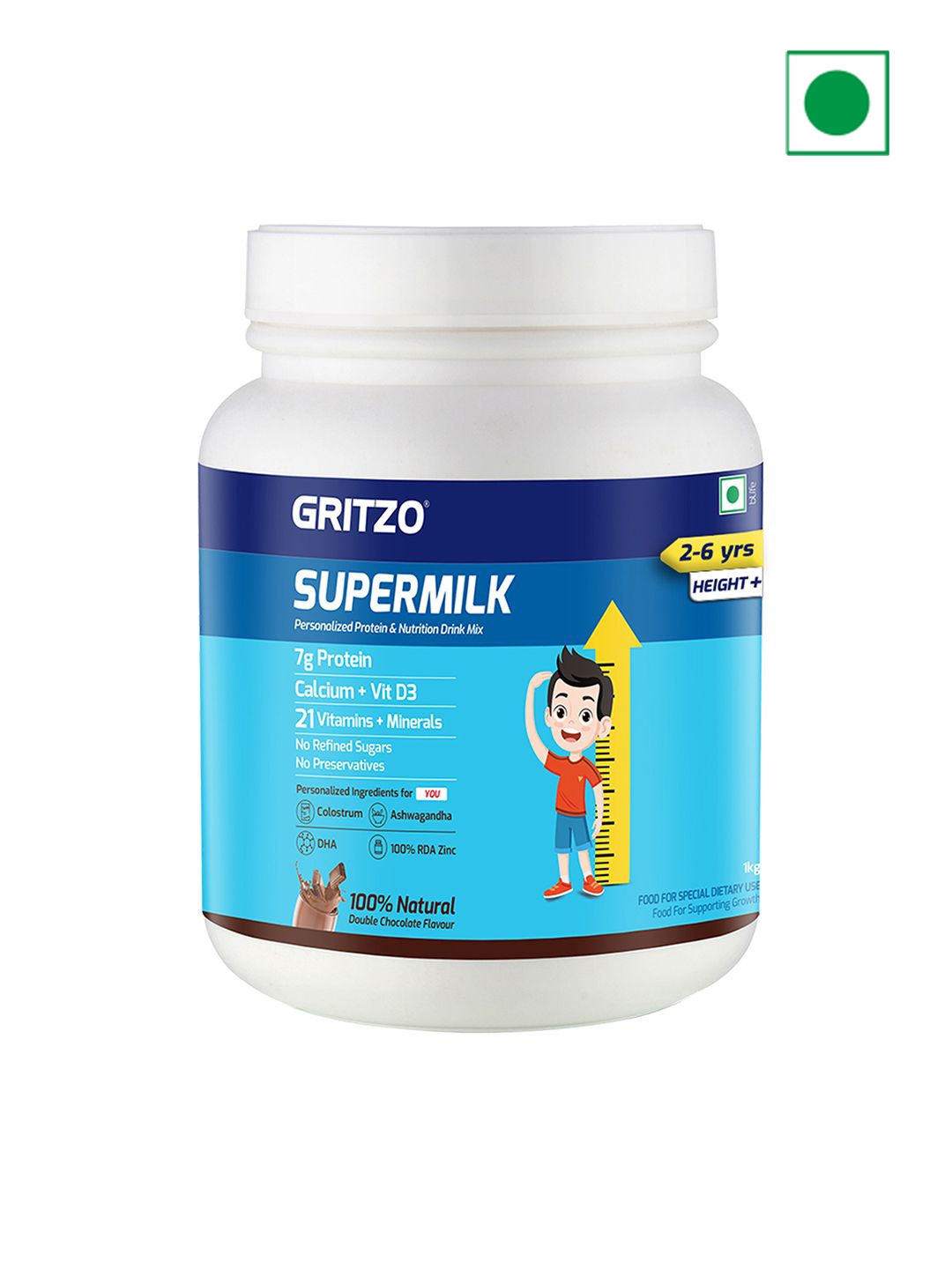 

Gritzo Kids SuperMilk Height+ Proteins- 1kg- Double Chocolate, Brown