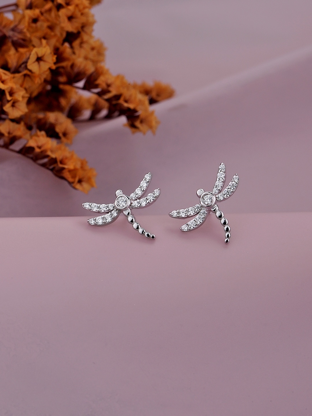 

DressBerry Rhodium-Plated 925 Sterling Silver Dragon Fly Shaped Studs