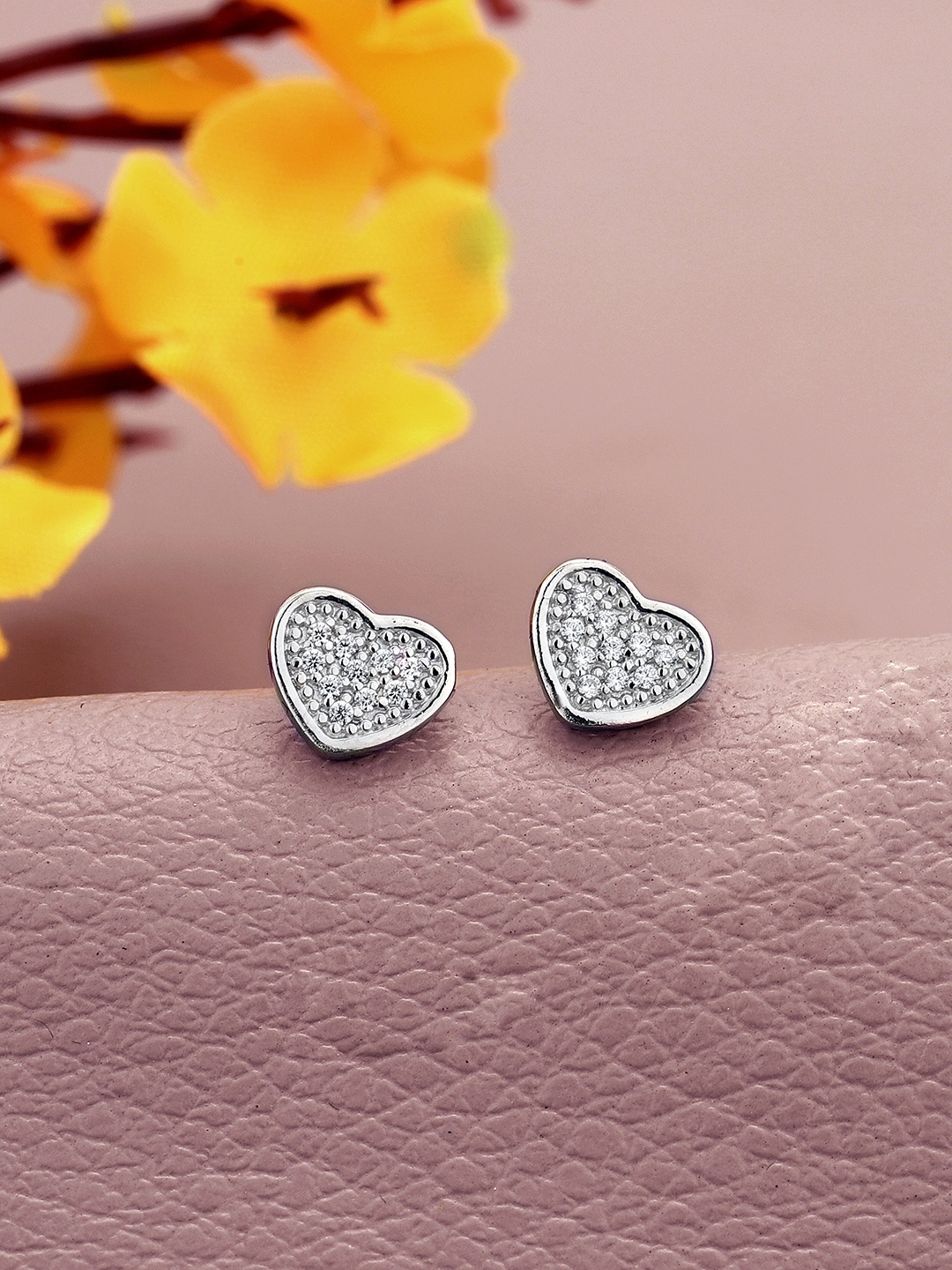 

DressBerry Rhodium-Plated 925 Sterling Silver CZ Heart Shaped Studs