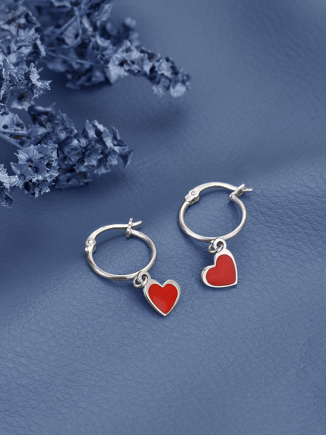 

DressBerry Rhodium-Plated 925 Sterling Silver Heart Shaped Hoop Earrings