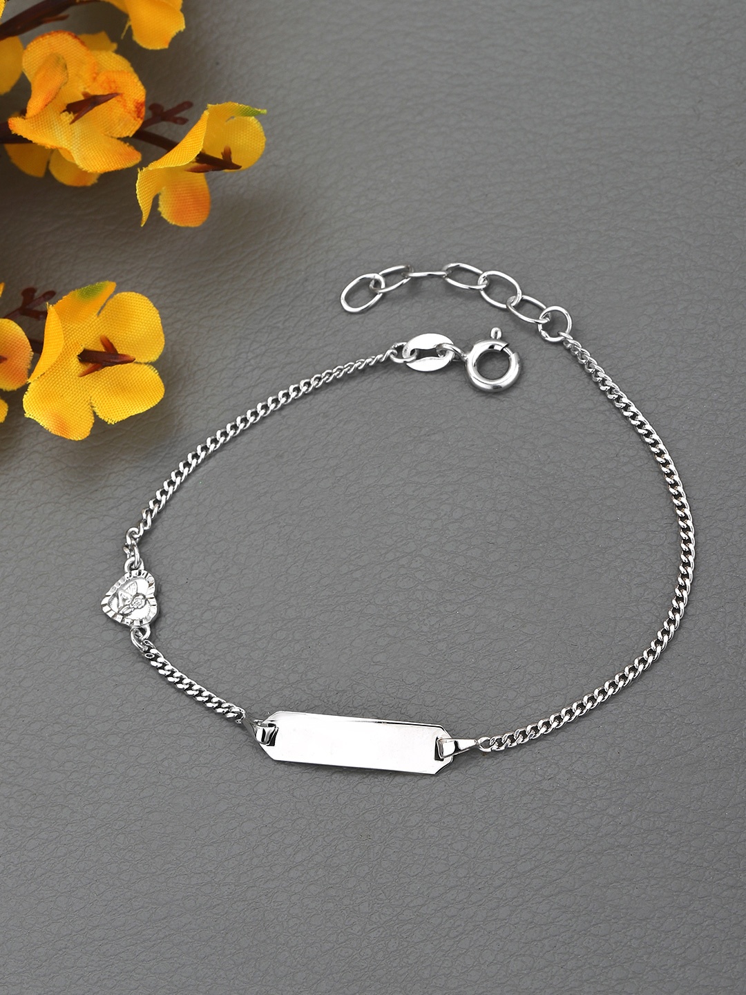 

DressBerry Silver Toned Rhodium Plated 925 Sterling Silver Bar with Heart Charm Bracelet