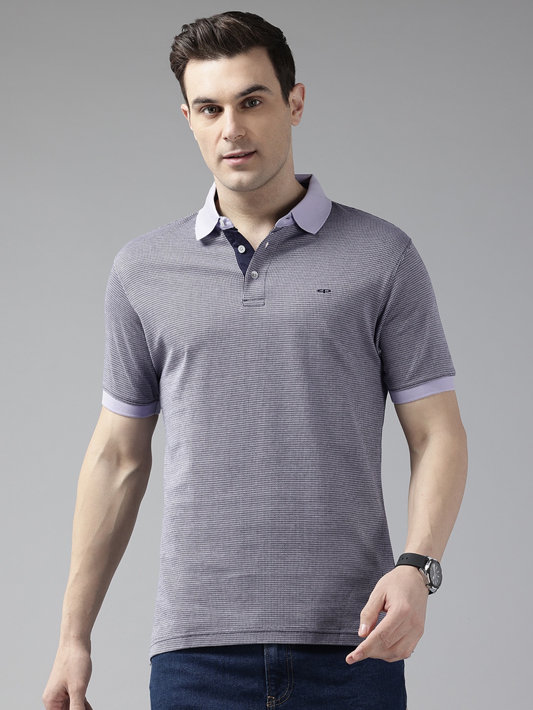 

ColorPlus Houndstooth Tailored Fit Pure Cotton Polo T-shirt, Lavender
