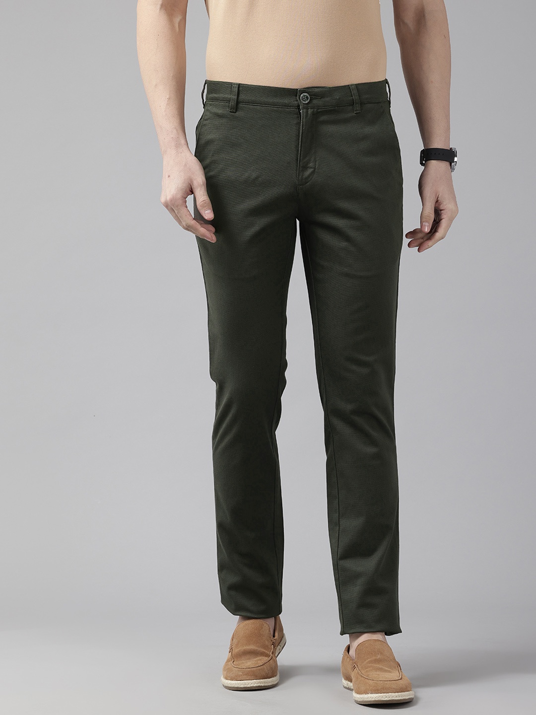 ColorPlus Men Printed Slim Fit Chinos, Green