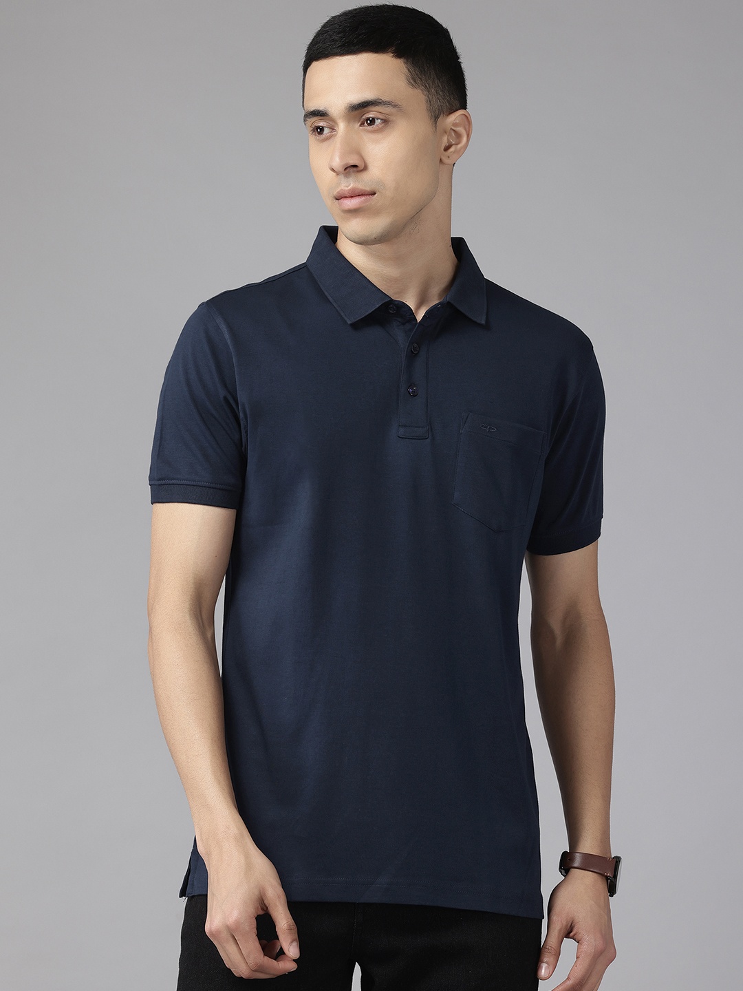 ColorPlus Solid Pure Cotton Polo T-shirt, Navy blue