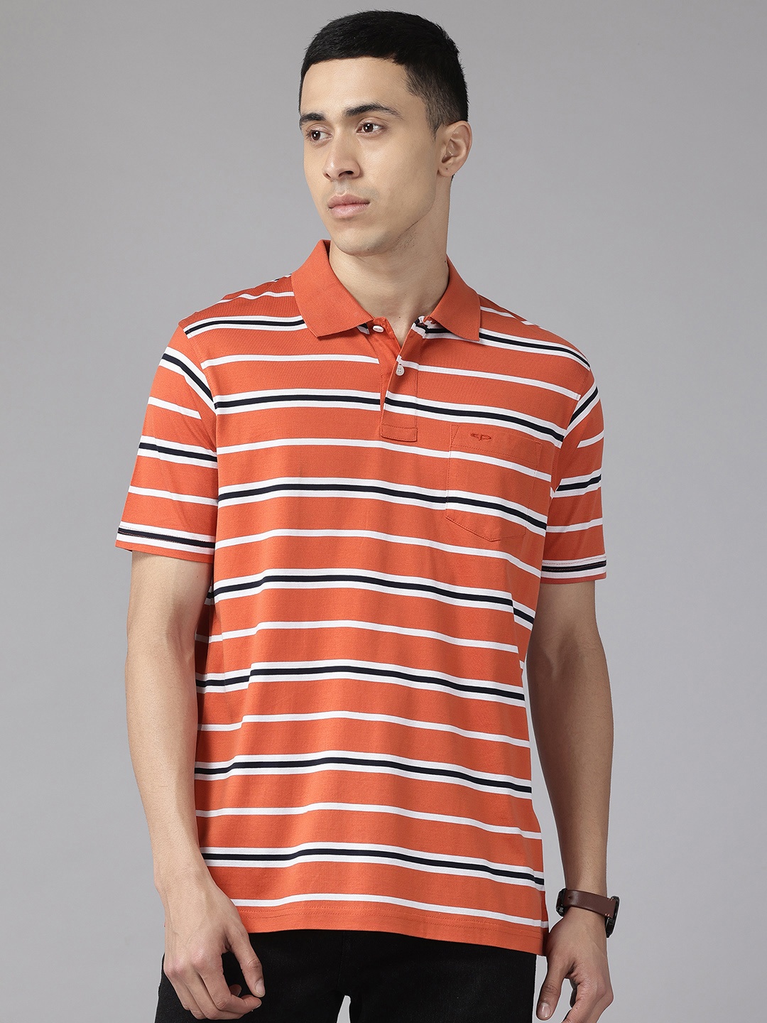 

ColorPlus Striped Pure Cotton Polo T-shirt, Orange