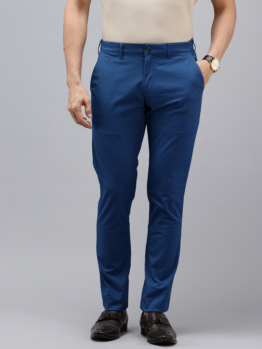 

ColorPlus Men Micro Or Ditsy Printed Nuvo Fit Chinos Trousers, Beige
