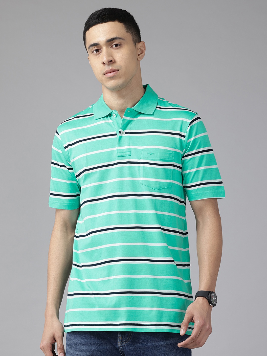 

ColorPlus Striped Pure Cotton Polo T-shirt, Green