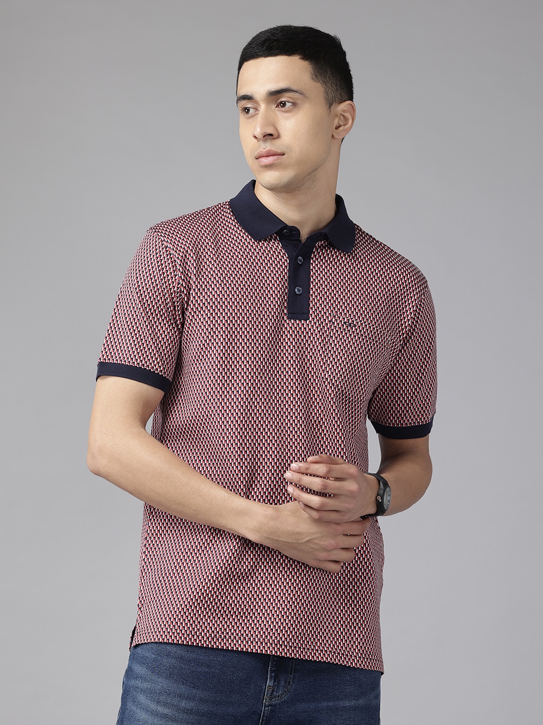 

ColorPlus Geometric Pure Cotton Polo T-shirt, Maroon