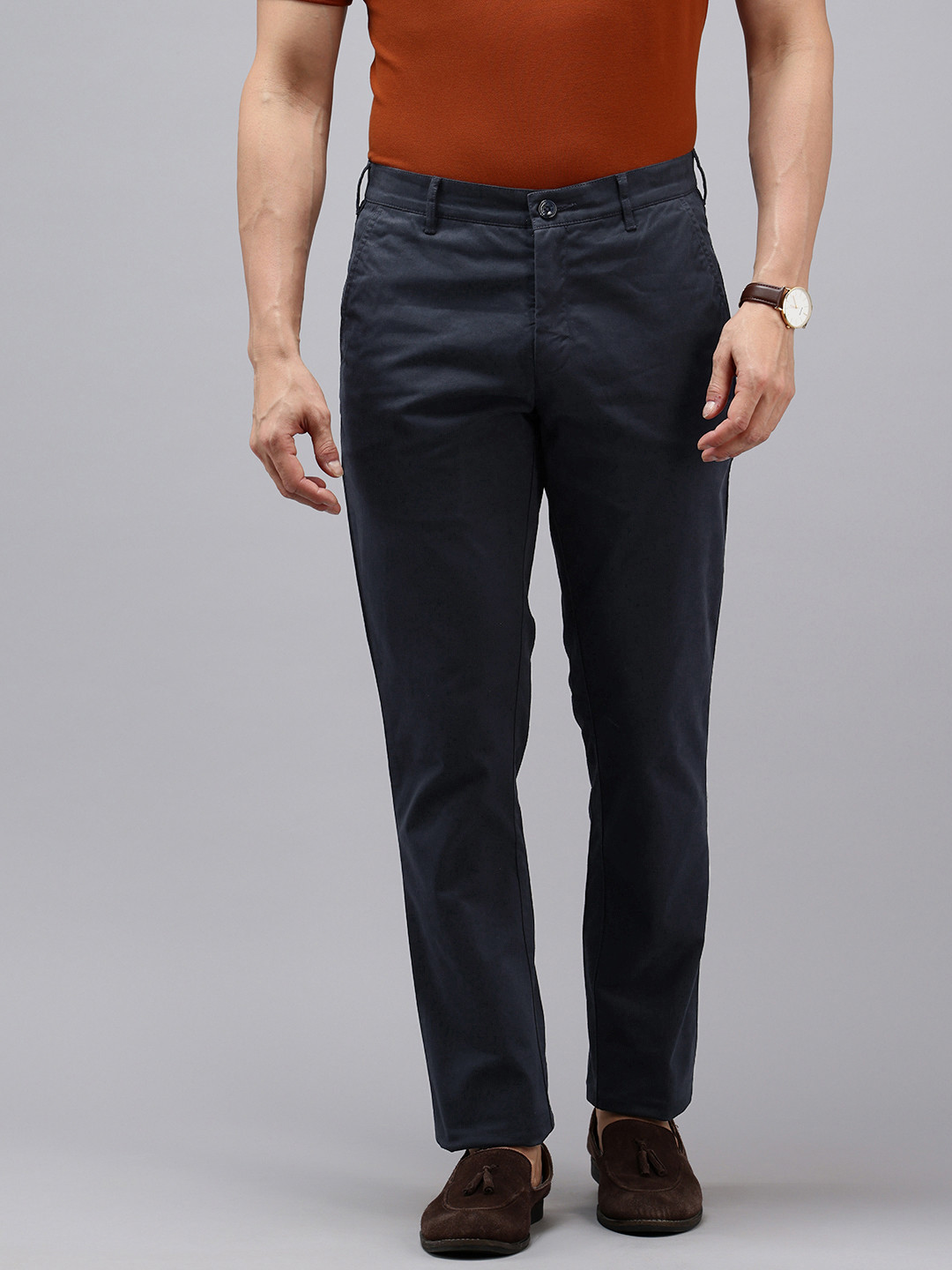 

ColorPlus Men Slim Fit Chinos Trousers, Navy blue