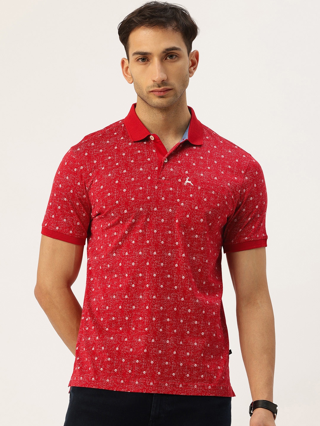 

Parx Pure Cotton Abstract Printed Polo Collar T-shirt, Red