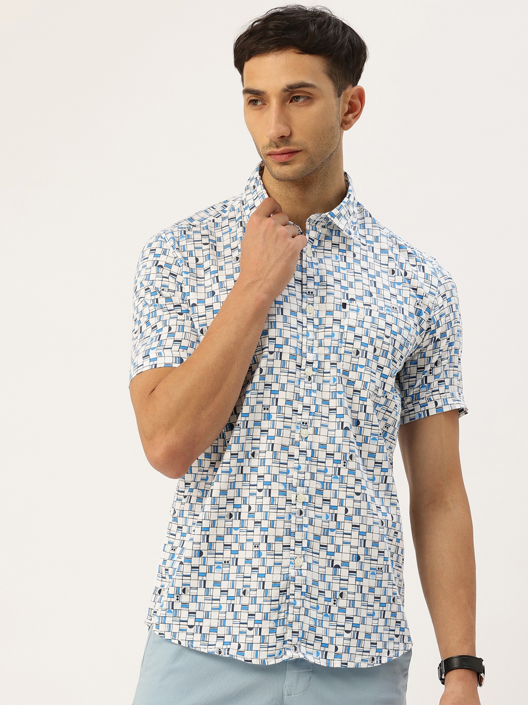 

Parx Pure Cotton Slim Fit Opaque Printed Casual Shirt, Blue