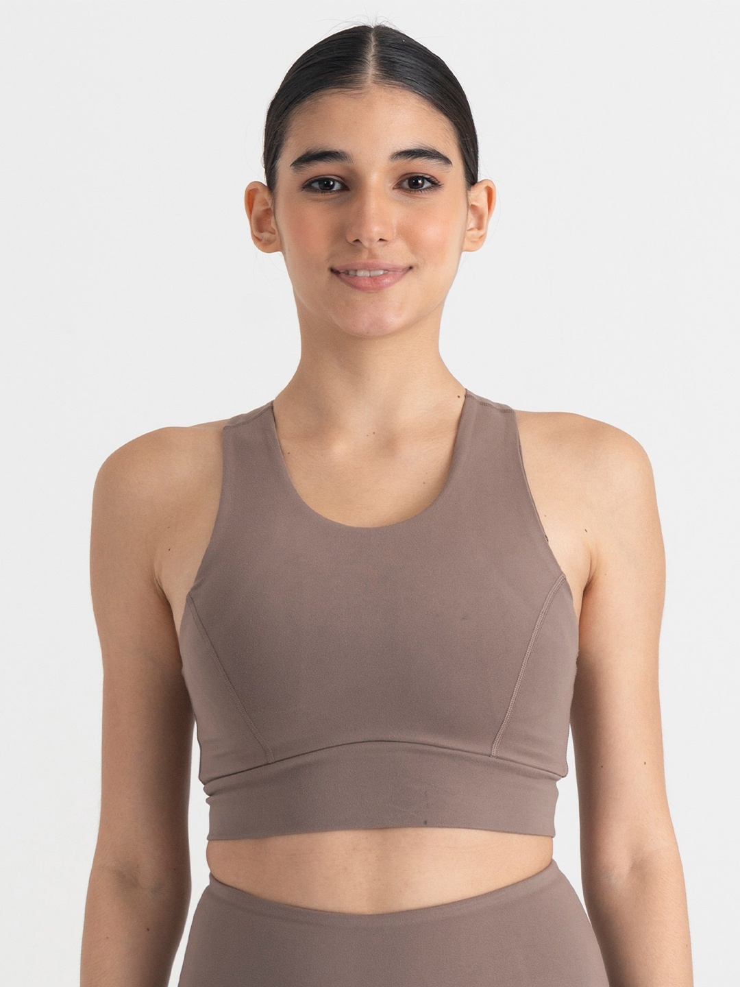 

Hunnit Zen 2in1 Medium Impact Crop Top Sports Bra, Brown